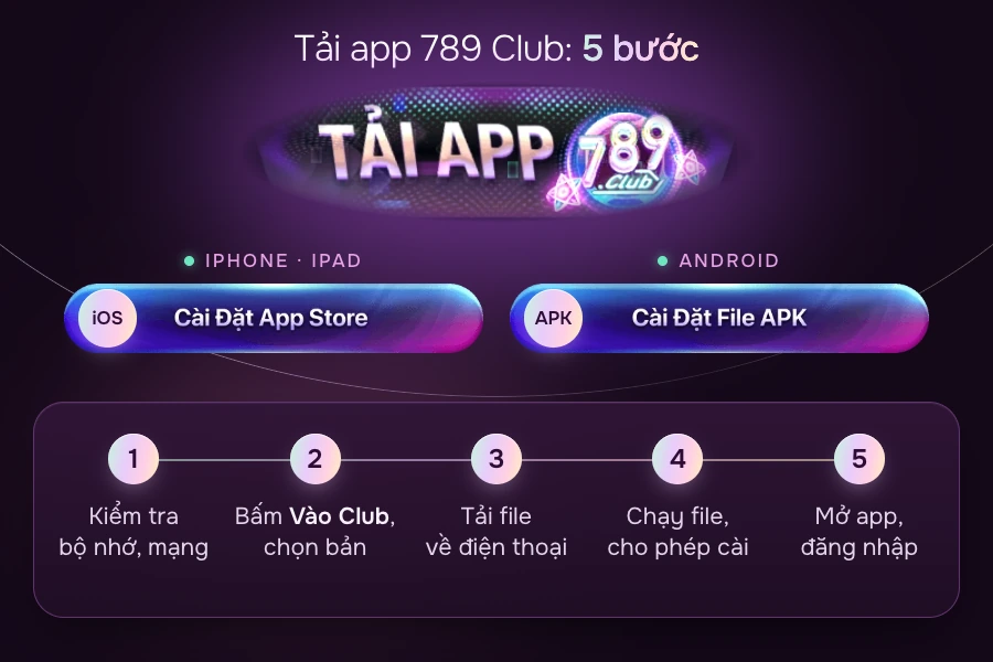 Màn hình chọn bản iOS và file APK khi tải app 789 Club