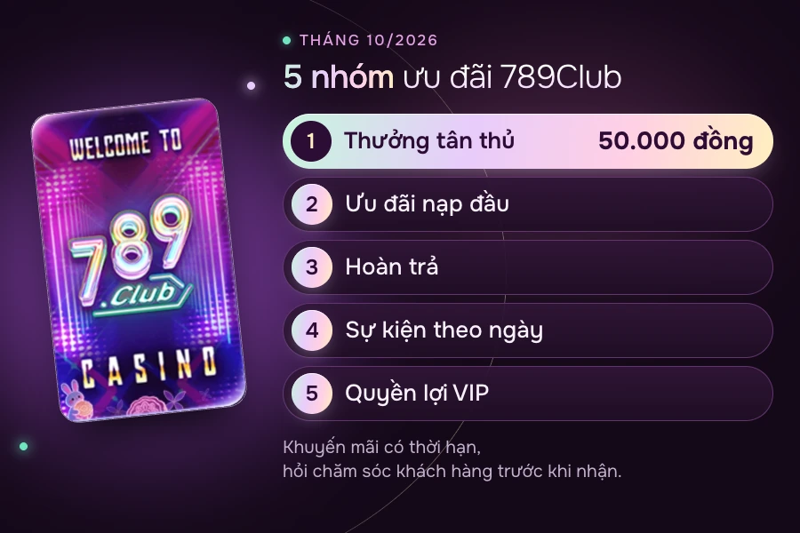 Bảng ưu đãi tân thủ và hoàn trả của 789Club tháng 10/2026